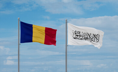 Romania and Afghanistan national flags, country relationship concept
