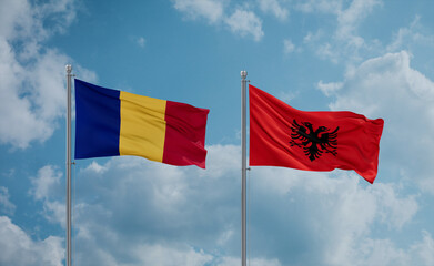 Romania and Albania national flags, country relationship concept
