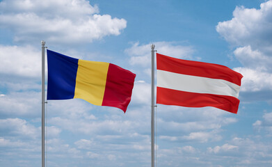 Austria and Romania flags, country relationship concept