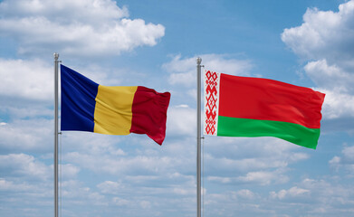 Belarus and Romania flags, country relationship concept