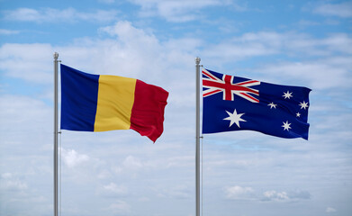 Australia and Romania flags, country relationship concept