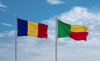 Benin and Romania flags, country relationship concept