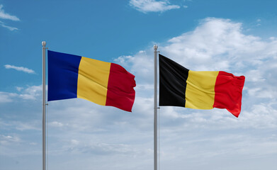 Belgium and Romania flags, country relationship concept