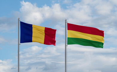 Bolivia and Romania flags, country relationship concept