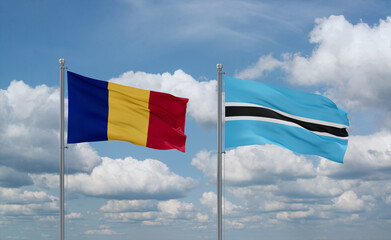 Botswana and Romania flags, country relationship concept