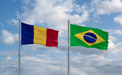 Romania and Brazil flags, country relationship concept