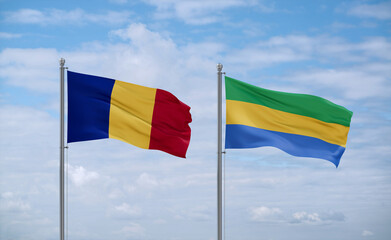 Gabon and Romania flags, country relationship concept
