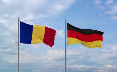 Germany and Romania flags, country relationship concept