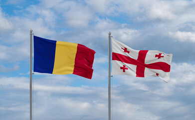 Georgia and Romania flags, country relationship concept