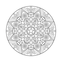 Circular Mandala pattern design for a coloring page or Coloring Book.  Decorative round outline Book page in ethnic style