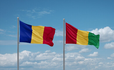 Guinea and Romania flags, country relationship concept