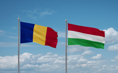 Hungary and Romania flags, country relationship concept