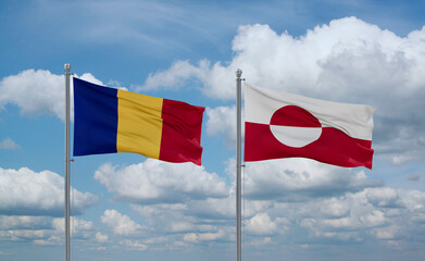 Greenland and Romania flags, country relationship concept