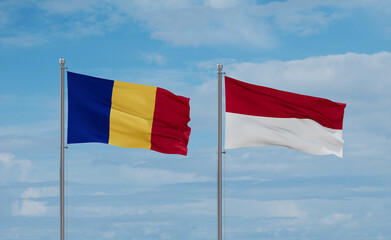 Indonesia and Romania flags, country relationship concept