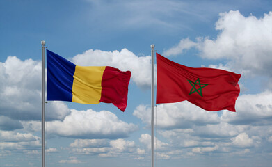 Morocco and Romania flags, country relationship concept