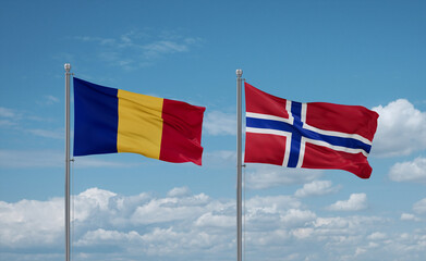 Norway and Romania flags, country relationship concept