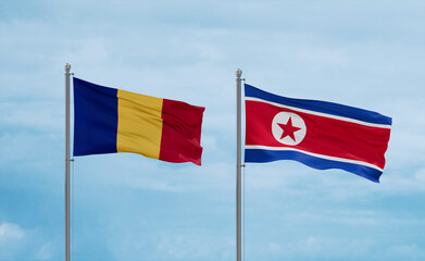 North Korea and Romania flags, country relationship concept