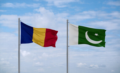 Pakistan and Romania flags, country relationship concept