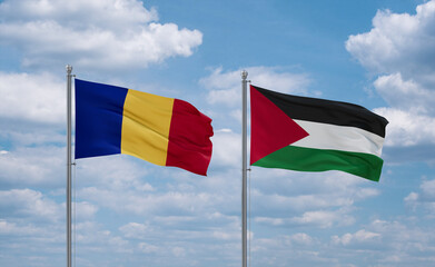 Palestine and Romania flags, country relationship concept