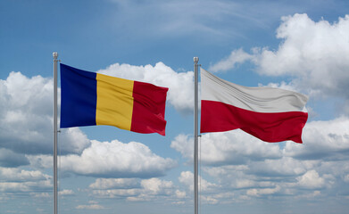 Poland and Romania flags, country relationship concept