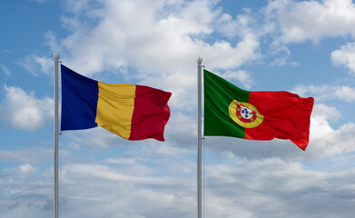 Portugal and Romania flags, country relationship concept