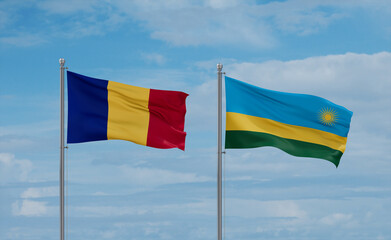 Rwanda and Romania flags, country relationship concept