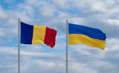 Ukraine and Romania flags, country relationship concept