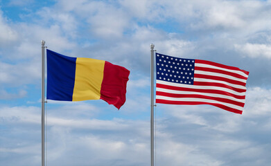 USA and Romania flags, country relationship concepts
