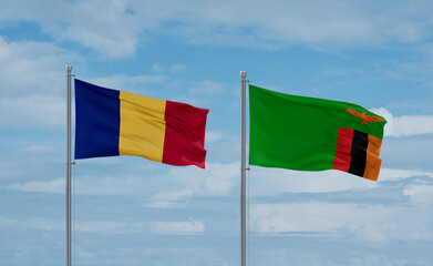 Zambia and Romania flags, country relationship concept