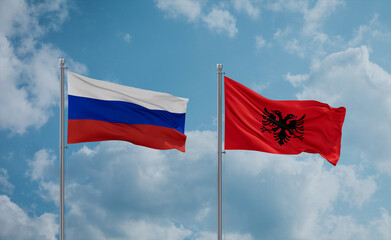 Russia and Albania national flags, country relationship concept