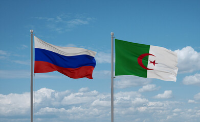 Russia and Algeria national flags, country relationship concept