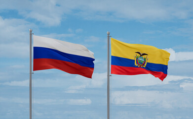 Ecuador and Russia flags, country relationship concept