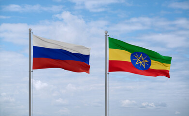 Ethiopia and Russia flags, country relationship concept