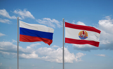 Russia and French Polynesia flags, country relationship concept