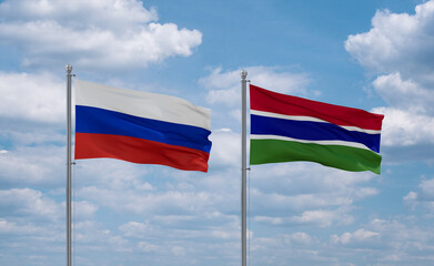 Gambia and Russia flags, country relationship concept