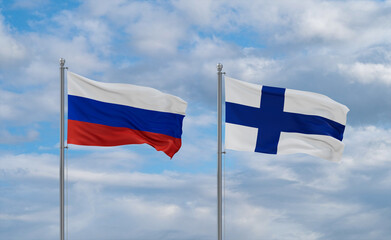 Finland and Russia flags, country relationship concept