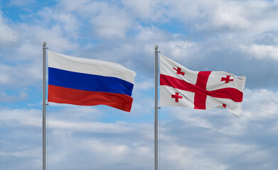 Georgia and Russia flags, country relationship concept