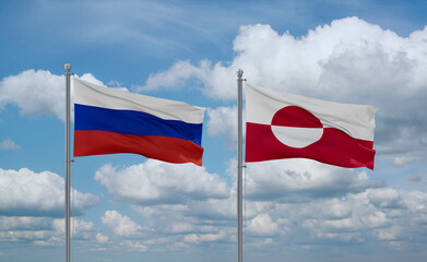 Greenland and Russia flags, country relationship concept