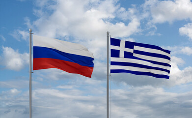 Greece and Russia flags, country relationship concept