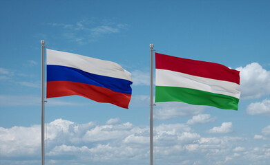 Hungary and Russia flags, country relationship concept