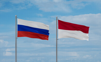 Indonesia and Russia flags, country relationship concept