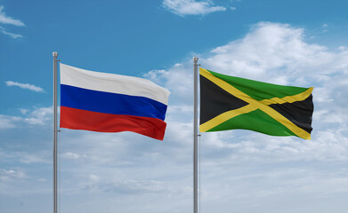 Jamaica and Russia flags, country relationship concept
