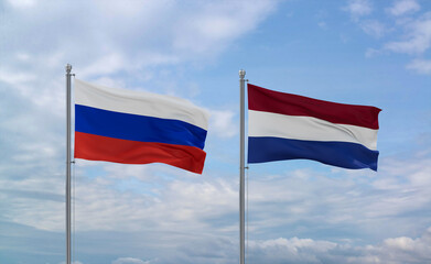 Netherlands and Russia flags, country relationship concept