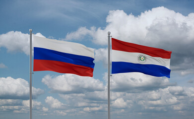 Paraguay and Russia flags, country relationship concept