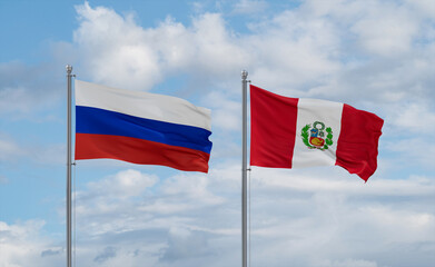 Peru and Russia flags, country relationship concept