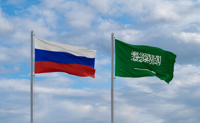 Russia and Saudi Arabia flags, country relationship concepts