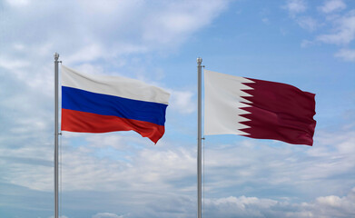 Qatar and Russia flags, country relationship concept