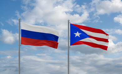 Puerto Rico and Russia flags, country relationship concept