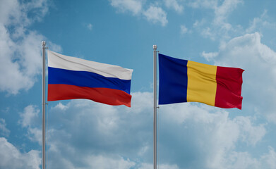 Romania and Russia flags, country relationship concept