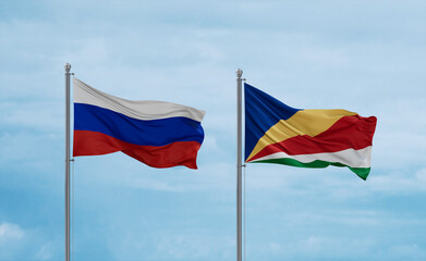 Seychelles and Russia flags, country relationship concept